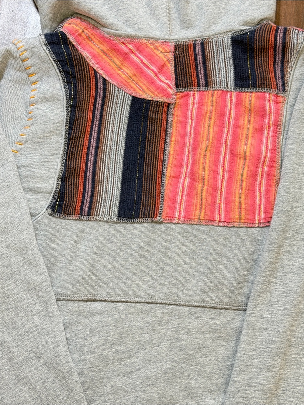 Free People Gray Pullover Hoodie with Pink & Orange Patchwork - Picture 7 of 9